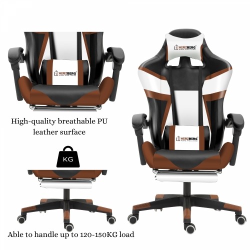 Herzberg Home & Living Herzberg HG-8082: Tri-color Gaming and Office Chair with T-shape Accent Coffee image 4