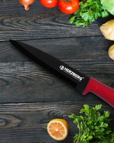 Herzberg Cooking Herzberg 8 Pieces Knife Set with Acrylic Stand - Red image 4