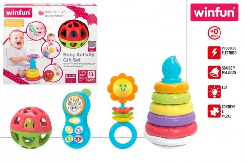 Winfun Комплект для малыша игрушки развивающие пирамидка, муз. игрушка и 2 погремушки 0 m+ CB46885 image 4