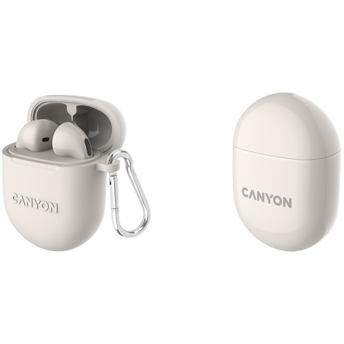 CANYON TWS-6, Bluetooth headset, with microphone, BT V5.3 JL 6976D4, Frequence Response:20Hz-20kHz, battery EarBud 30mAh*2+Charging Case 400mAh, type-C cable length 0.24m, Size: 64*48*26mm, 0.040kg, Beige image 4