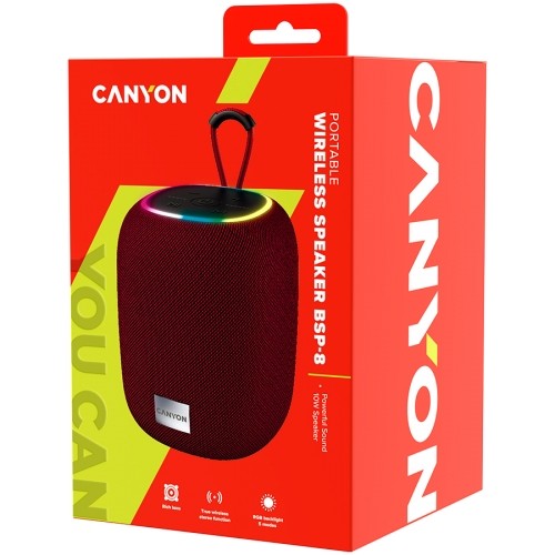 CANYON BSP-8, Bluetooth Speaker, BT V5.2, BLUETRUM AB5362B, TF card support, Type-C USB port, 1800mAh polymer battery, Max Power 10W, Red, cable length 0.50m, 110*110*135mm, 0.57kg image 4