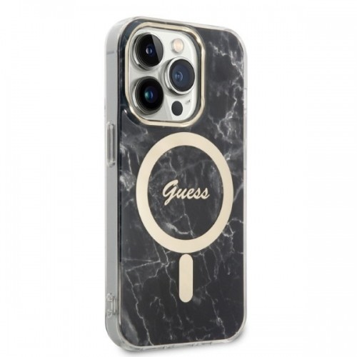 Zestaw Guess GUBPP14LHMEACSK Case+ Charger iPhone 14 Pro 6,1" czarny|black hard case Marble MagSafe image 4