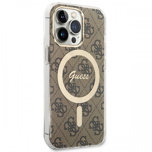 Zestaw Guess GUBPP13LH4EACSW Case+ Charger iPhone 13 Pro brązowy|brown hard case 4G Print MagSafe image 4