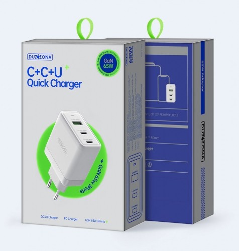 OEM Dux Ducis Duzzona wall charger T1 GaN - USB + 2xType C - PD 65W white image 4