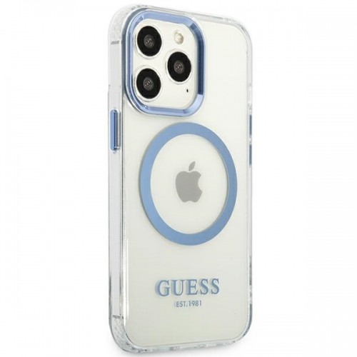 Guess GUHMP13XHTRMB iPhone 13 Pro Max 6,7" niebieski|blue hard case Metal Outline Magsafe image 4