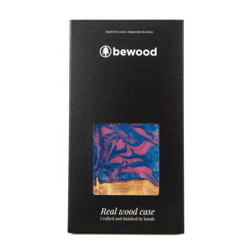 Wood and resin case for iPhone 13 Mini Bewood Unique Vegas - pink and blue image 4
