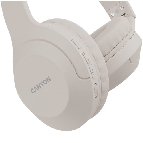 CANYON BTHS-3, Bluetooth headset,with microphone, BT V5.1 JL6956, battery 300mAh, Type-C charging plug, PU material, size:168*190*78mm, charging cable 30cm and audio cable 100cm, Beige image 4