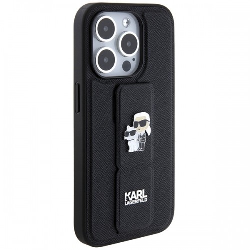 Karl Lagerfeld KLHCP13XGSAKCPK iPhone 13 Pro Max 6.7" czarny|black hardcase Gripstand Saffiano Karl&Choupette Pins image 4