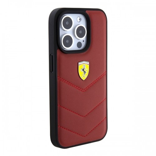 Ferrari FEHCP15LRDUR iPhone 15 Pro 6.1" czerwony|red hardcase Leather Stitched Lines image 4