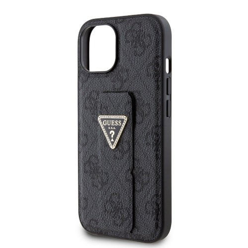 Guess PU Grip Stand 4G Strass Triangle Metal Logo Case for iPhone 15 Black image 4