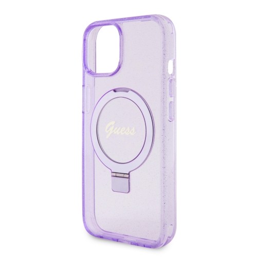 Guess IML Ring Stand Glitter MagSafe Case for iPhone 15 Purple image 4