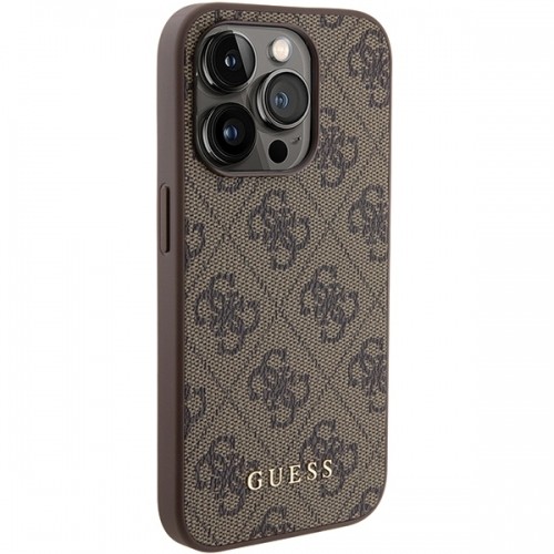 Guess GUHCP15LG4GFBR iPhone 15 Pro 6.1" brązowy|brown hard case 4G Metal Gold Logo image 4
