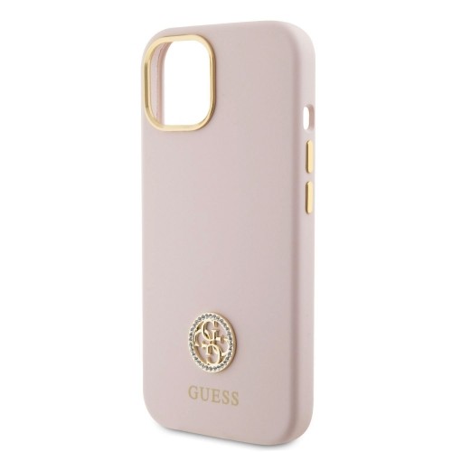 Guess Liquid Silicone 4G Strass Metal Logo Case for iPhone 15 Pink image 4