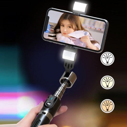 OEM Selfie Stick - with detachable bluetooth remote control, tripod and 2 LED lights - P96D-2 BLACK image 4