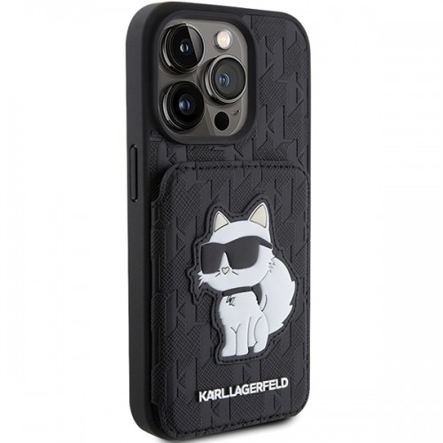 Karl Lagerfeld KLHCP15LSAKCNSCK iPhone 15 Pro 6.1" czarny|black hardcase Saffiano Cardslots and Stand Monogram Choupette image 4