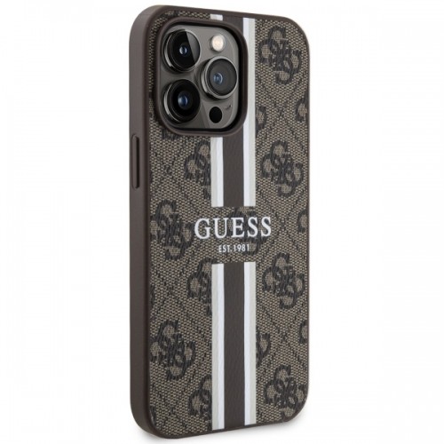 Guess GUHMP13LP4RPSW iPhone 13 Pro | 13 6.1" brązowy|brown hardcase 4G Printed Stripes MagSafe image 4