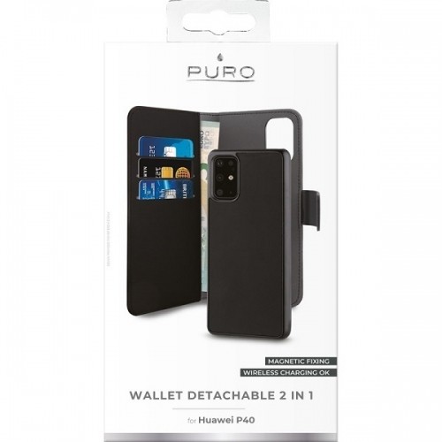 Puro Wallet Detachable Huawei P40 2w1 czarne|black HWP40BOOKC3BLK image 4