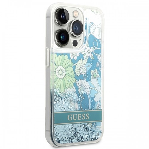 Guess GUHCP14LLFLSN iPhone 14 Pro 6,1" zielony|green hardcase Flower Liquid Glitter image 4