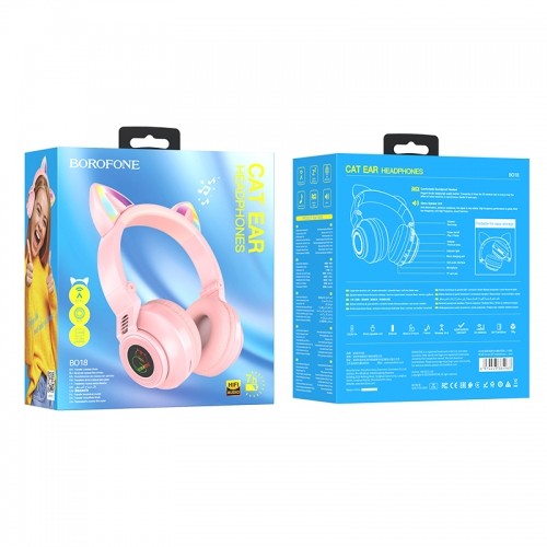 OEM Borofone Headphones BO18 Cat Ear bluetooth pink image 4