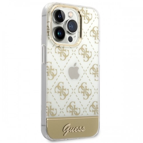 Guess PC|TPU Peony Glitter Script Logo Case for iPhone 14 Pro Max Gold image 4