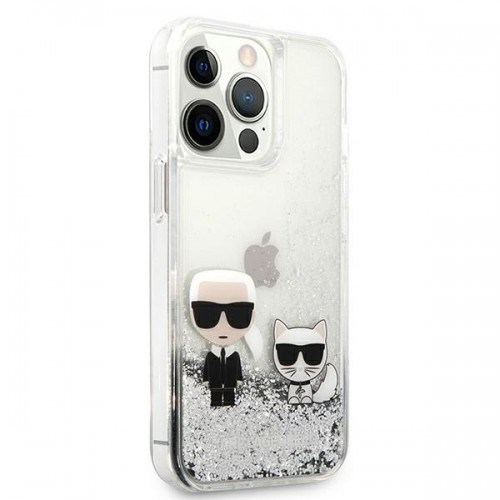 KLHCP13LGKCS Karl Lagerfeld Liquid Glitter Karl and Choupette Case for iPhone 13 Pro Silver image 4