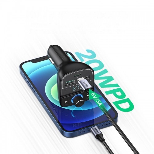 Ugreen FM raidītājs Bluetooth 5.0 auto lādētājs MP3 3x USB TF micro SD 4,8 A melns (CD229) image 4