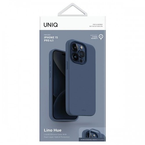UNIQ etui Lino Hue iPhone 15 Pro 6.1" Magclick Charging granatowy|navy blue image 4