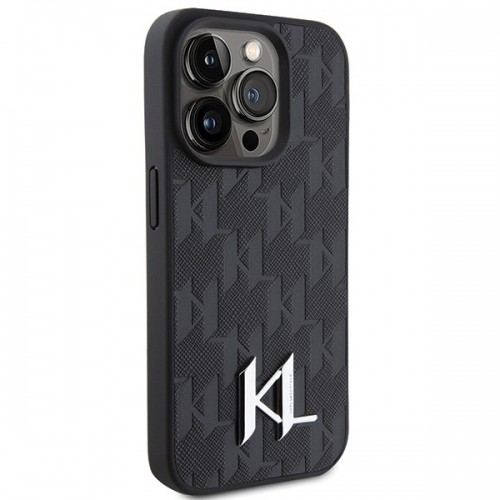 Karl Lagerfeld KLHCP15LPKLPKLK iPhone 15 Pro 6.1" czarny|black hardcase Leather Monogram Hot Stamp Metal Logo image 4