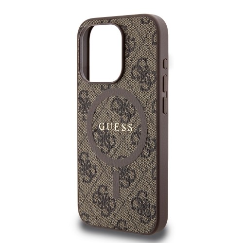Guess PU Leather 4G Colored Ring MagSafe Case for iPhone 15 Pro Brown image 4