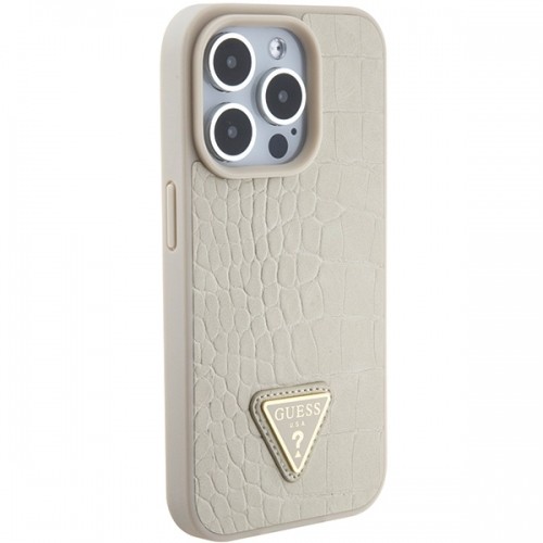 Guess GUHCP15XPCRTHCD iPhone 15 Pro Max 6.7" złoty|gold hardcase Croco Triangle Metal Logo image 4