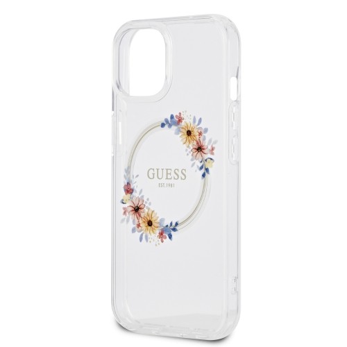 Guess PC|TPU Flowers Ring Glossy Logo MagSafe Case for iPhone 15 Transparent image 4