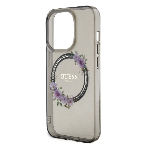 Guess PC|TPU Flowers Ring Glossy Logo MagSafe Case for iPhone 15 Pro Max Black image 4