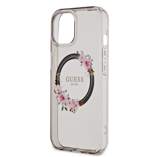 Guess PC|TPU Flowers Ring Glossy Logo MagSafe Case for iPhone 15 Black image 4