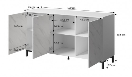 Cama Meble MARMO 3D chest of drawers 150x45x80.5 cm white matt/marble white image 4