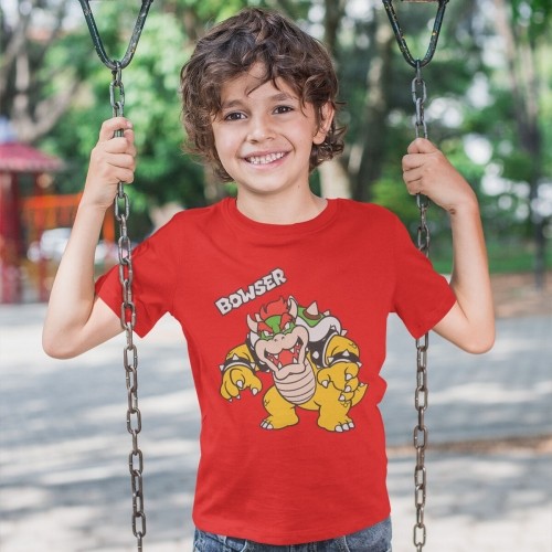 Krekls ar Īsām Piedurknēm Bērniem Super Mario Bowser Text Sarkans image 4