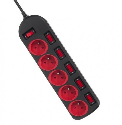 Maclean MCE204 power extension 1.5 m 5 AC outlet(s) Indoor Black, Red image 4