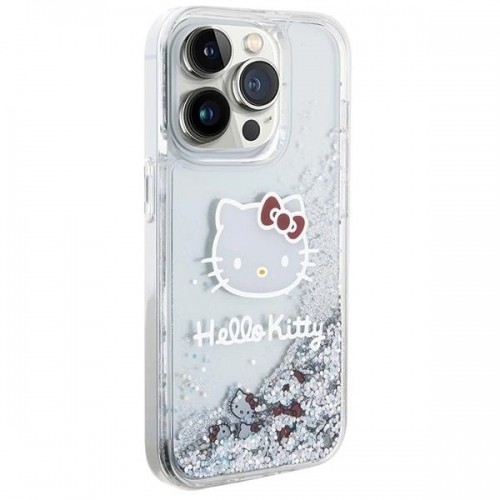 Hello Kitty Liquid Glitter Charms Kitty Head case for iPhone 15 Pro - silver image 4