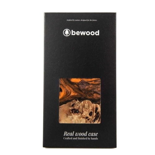 Wood and resin case for iPhone 15 Plus MagSafe Bewood Unique Orange - orange and black image 4