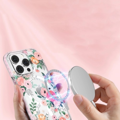 Kingxbar Flora Series magnetic case for iPhone 14 Plus MagSafe decorated with rose flowers print image 4