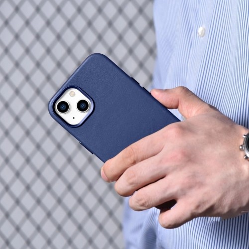 iCarer Case Leather cover for iPhone 14 case made of natural leather blue (WMI14220705-BU) (MagSafe compatible) image 4