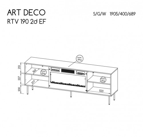 Cama Meble ART DECO EF RTV cabinet + fireplace 190.5x40x68.9 walnut image 4