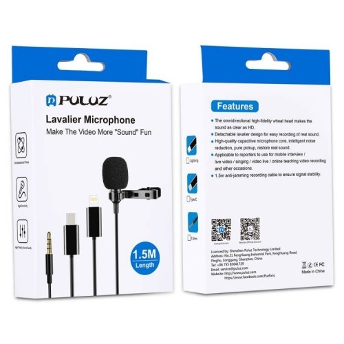 Puluz Jack Lavalier Wired Condenser Recording Microphone 1.5m jack 3.5mm PU424 image 4