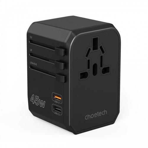 Choetech PD6045 USB-C USB-A 45W GaN Travel Charger with US EU UK AU Plugs - Black image 4