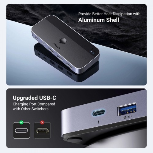 Ugreen CM662 USB 3.0 switch 2-in-4 switch + 2x USB-A cable - black image 4