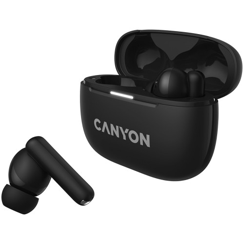 CANYON OnGo TWS-10 ANC+ENC, Bluetooth Headset, microphone, BT v5.3 BT8922F, Frequence Response:20Hz-20kHz, battery Earbud 40mAh*2+Charging case 500mAH, type-C cable length 24cm,size 63.97*47.47*26.5mm 42.5g, Black image 4