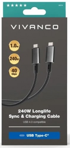 Vivanco кабель USB-C - USB-C 4.0 LongLife Charging 240W 1 м (64014) image 4