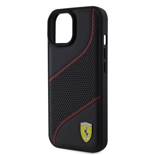 Ferrari PU Leather Perforated Slanted Line Case for iPhone 15 Black image 4