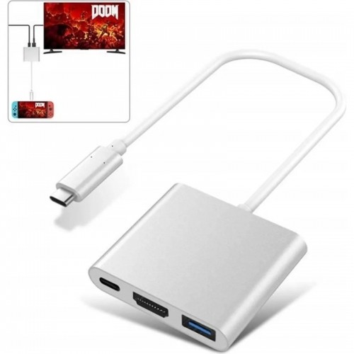 iLike HD1 3in1 USB-C (Type-C) Плагин на HDMI 4K / USB 3.0 / USB-C Женский аудио- и видеокабельный адаптер Серебристый (OEM) image 4