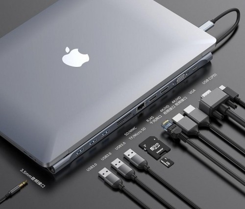 Baseus CATSX-G0G 10 in 1 Dok Stacija Priekš MacBook / 2 x HDMI / 3 x USB 3.0 / USB-C / RJ45 / SD / Micro SD / VGA / PD image 5