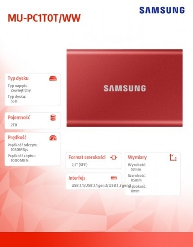 Samsung Dysk Portable T7 2TB USB3.2 GEN.2 red image 5